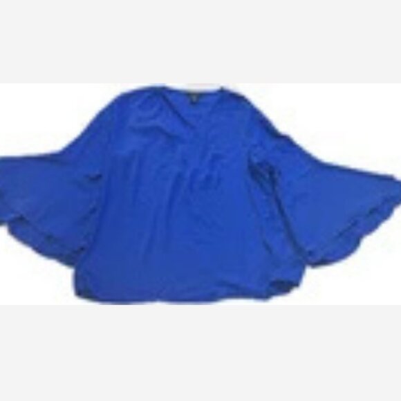 Alfani Blouse Top Women Size 14 Large Blue Bell Sleeves V-Neck Lined Polyester - Picture 3 of 3